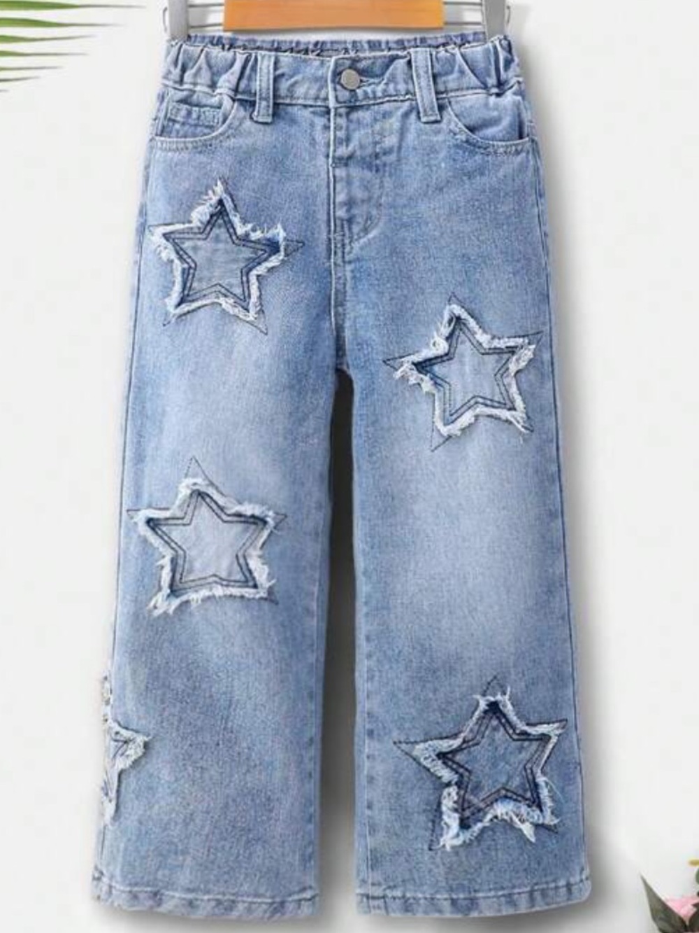 SHEIN Light Blue Denim Pants with Star Detail